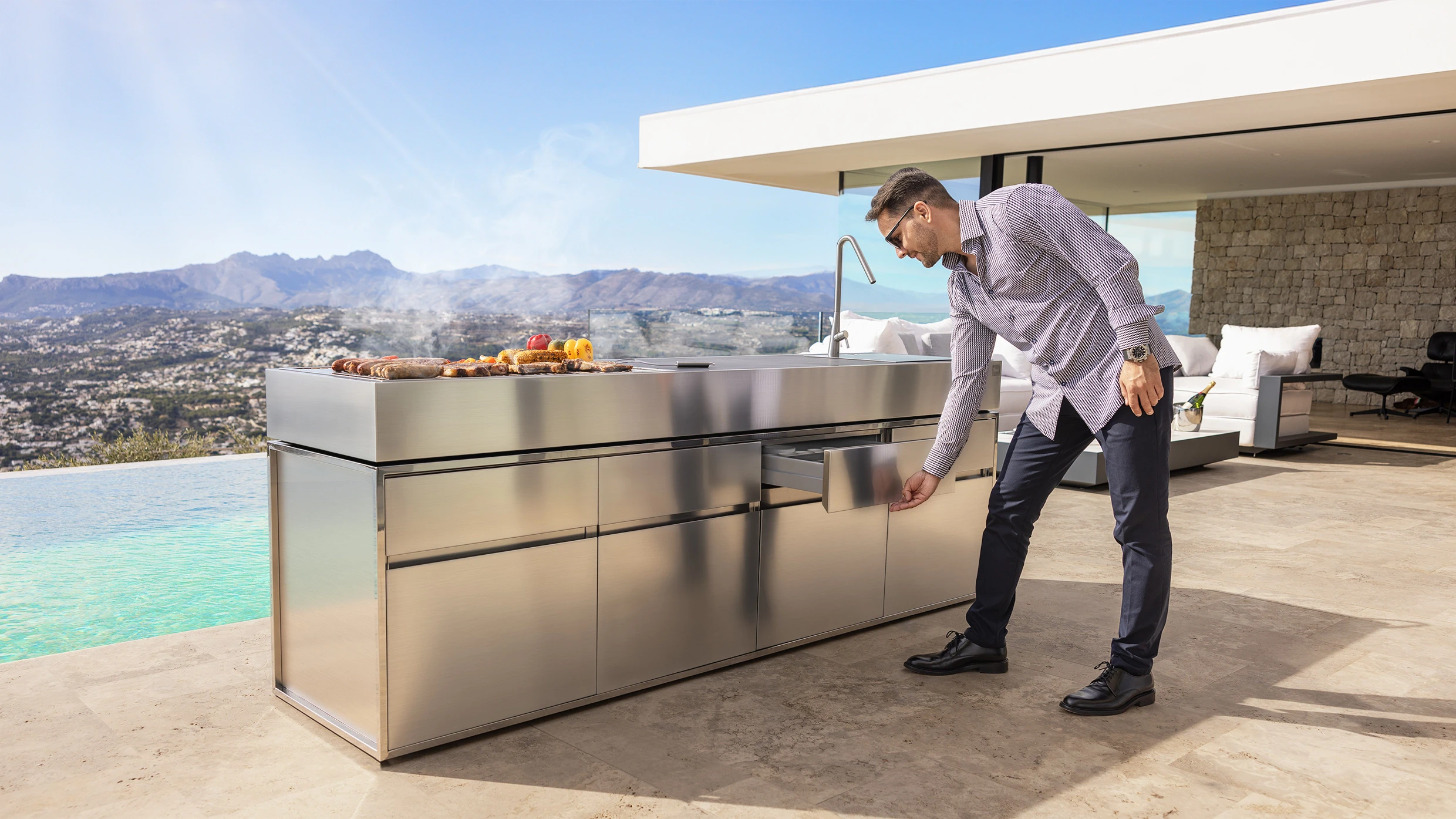 cocina exterior con barbacoa gas